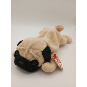 1996 RETIRED PUGSLY Dog TY Beanie Baby, Korean Mfg With Tag Errors VINTAGE NEW